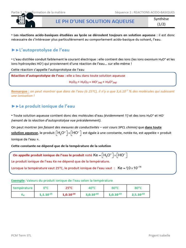 pH des solutions aqueuses et ionisation | PDF | Ph | Molécule d'eau
