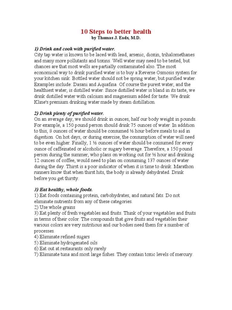 10 Steps To Better Health | PDF | Dietary Supplements | Purified Water