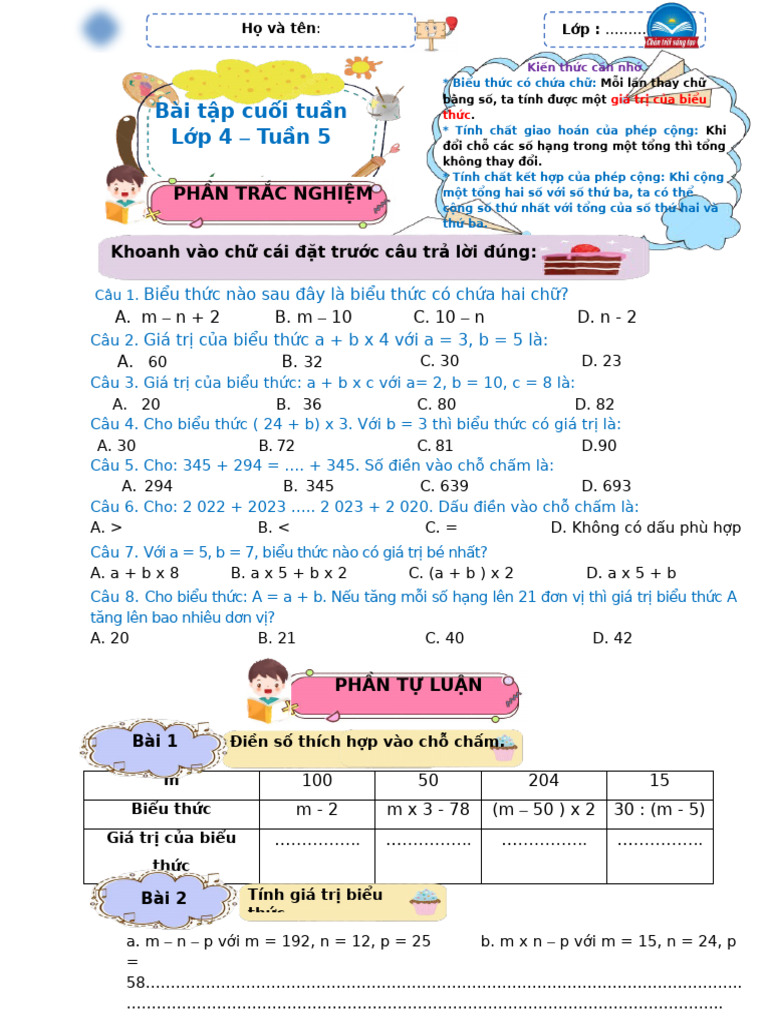 Btct Toán Ctst4 Tuần 5 | PDF