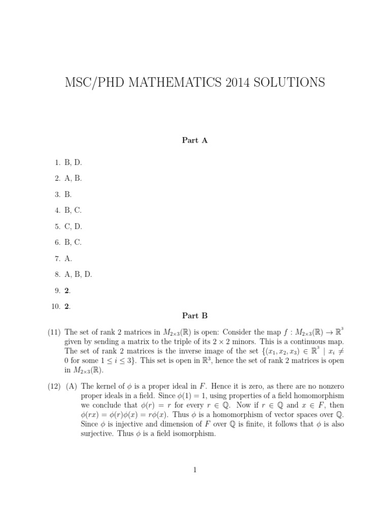 2014 MSC/PhD Mathematics Solutions | PDF | Matrix (Mathematics ...