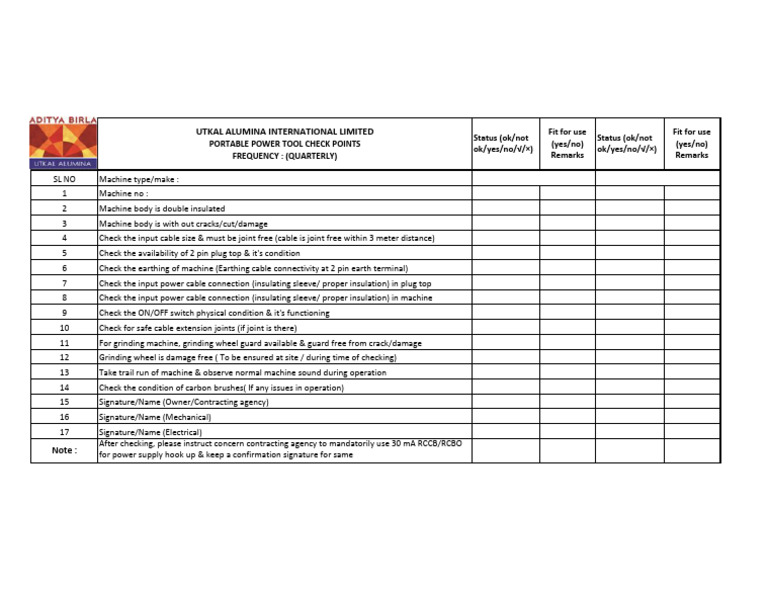Portable Power Tool Safety Checklist | PDF