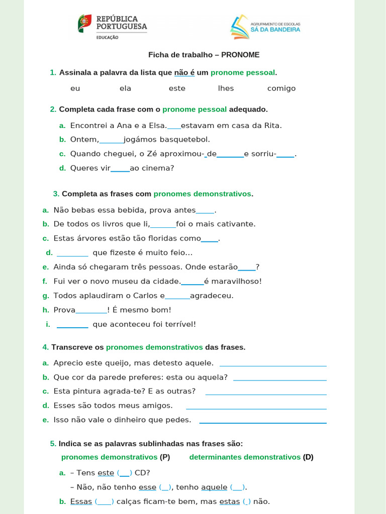 Atividades sobre Pronomes para 5º Ano | PDF | Pronome