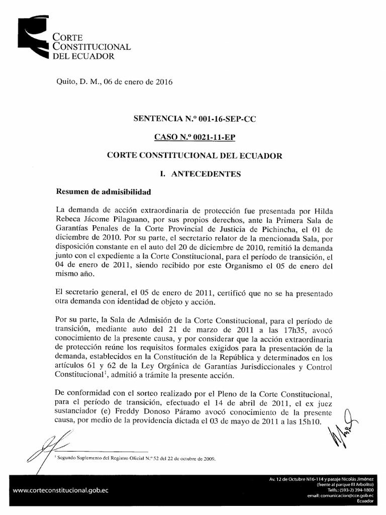 Sentencia 001-16-Sep-Cc | PDF | Debido al proceso | Derecho Constitucional
