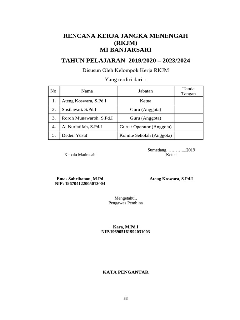 Rencana Kerja Jangka Menengah MI Banjarsari | PDF