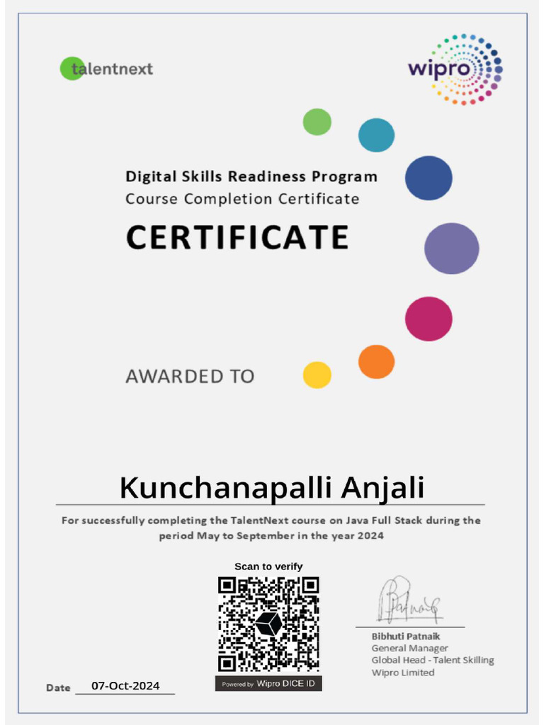 Wipro TalentNext Java Full Stack Certification | PDF