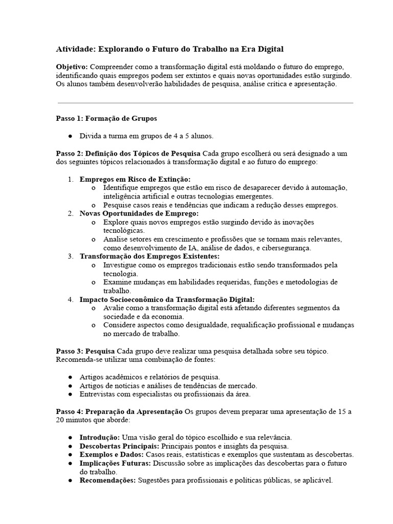 Atividade_Explorando o Futuro do Trabalho na Era Digital.docx | PDF ...