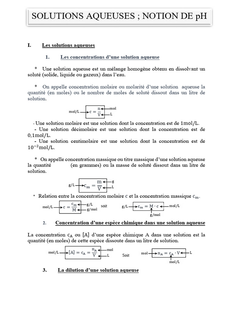 pH et Concentration des Solutions Aqueuses | PDF | Ph | Concentration ...