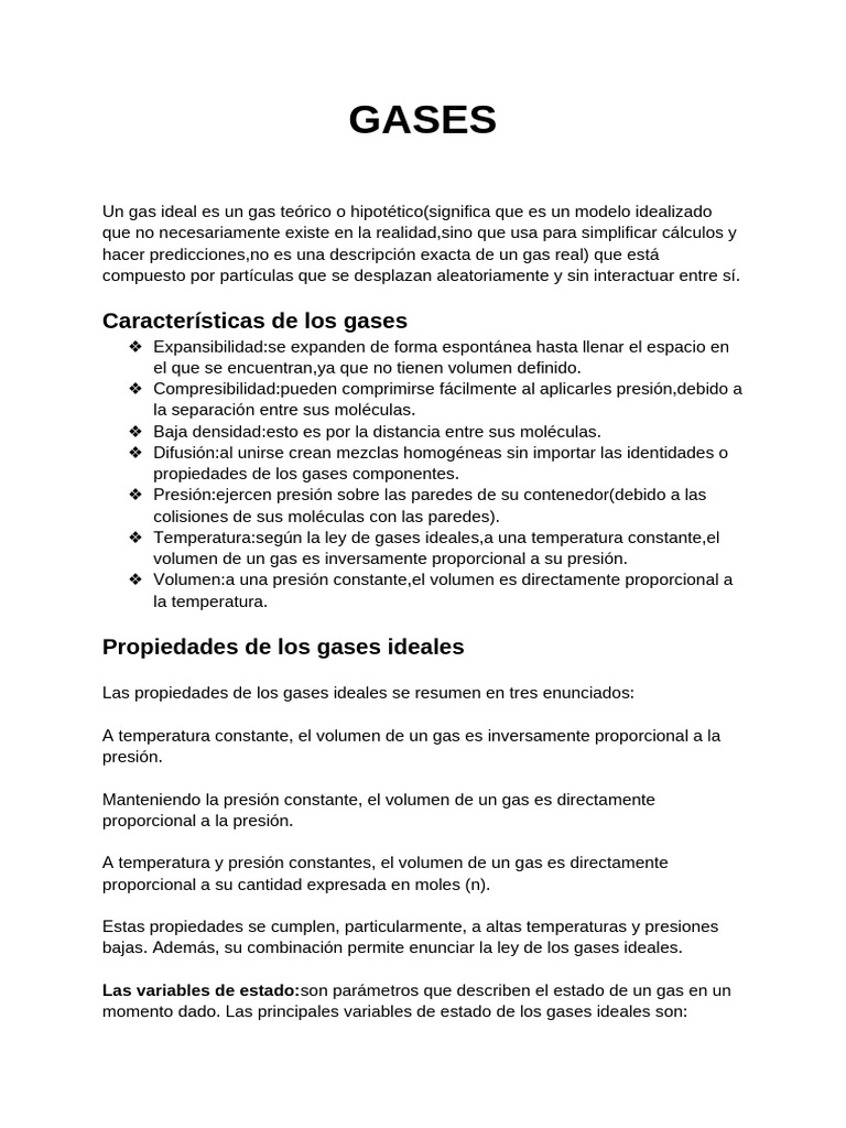 Propiedades y leyes de los gases ideales | PDF | Gases | Mole (Unidad)