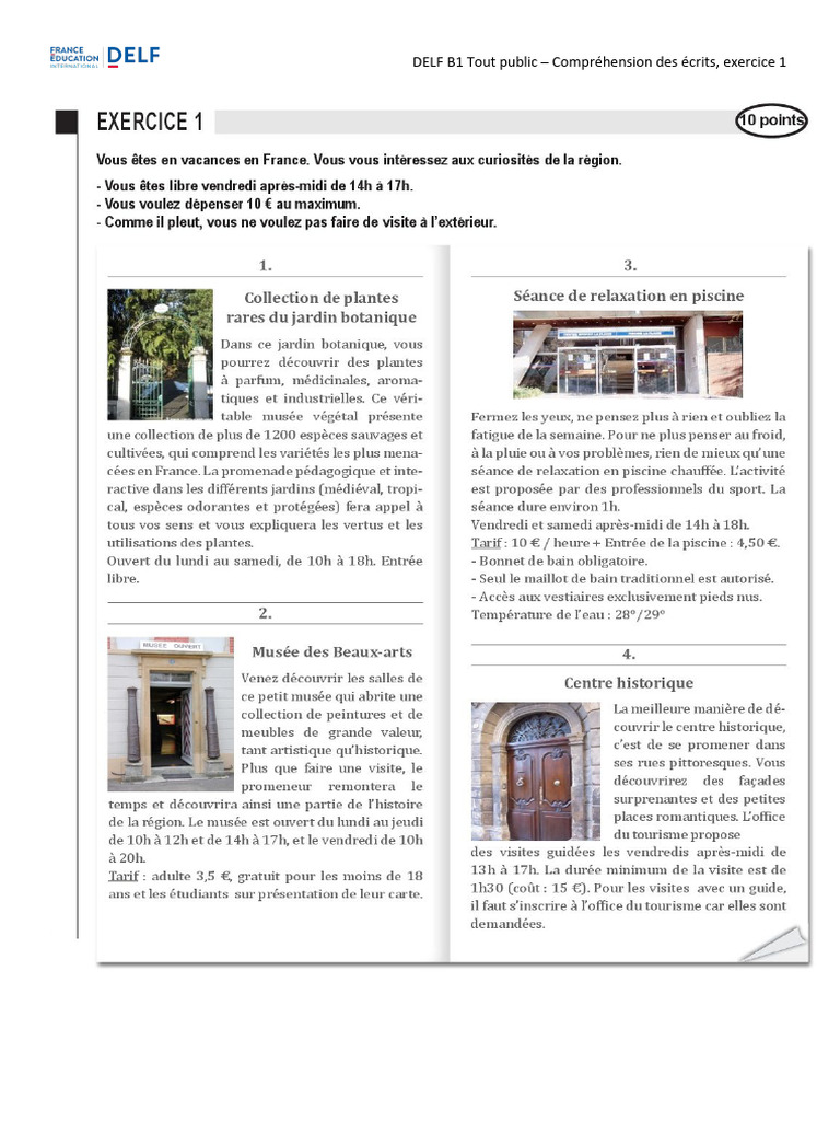 Exercice 1 DELF B1 Tout public | PDF