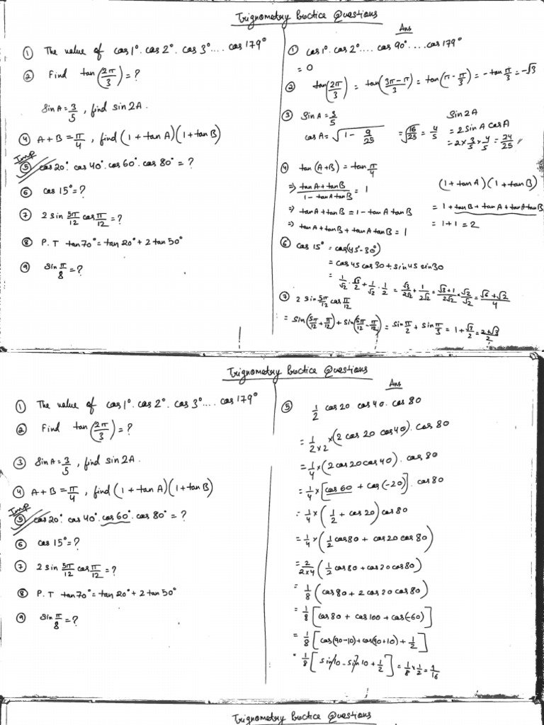 Ejercicios de Trigonometría y Respuestas | PDF