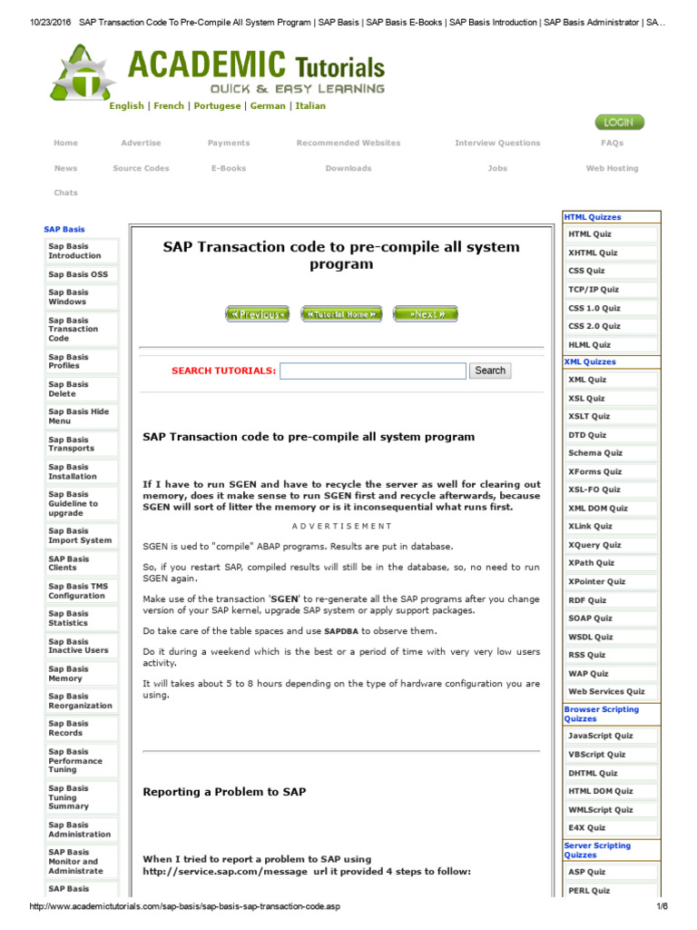 SAP SGEN Transaction Code Guide | PDF | Xslt | Xml