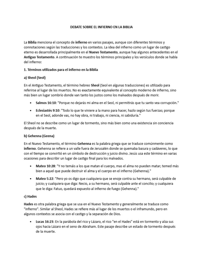 DEBATE SOBRE EL INFIERNO EN LA BIBLIA | PDF | Infierno | Creencia ...
