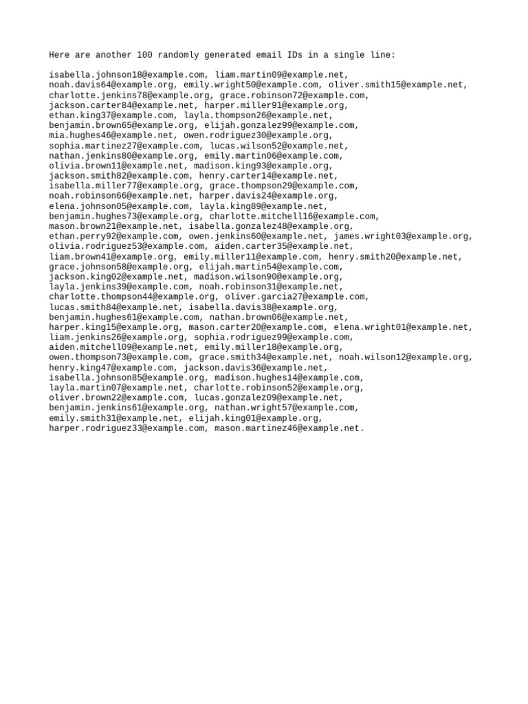 100 Randomly Generated Email IDs | PDF | Politics | Mystery, Thriller ...