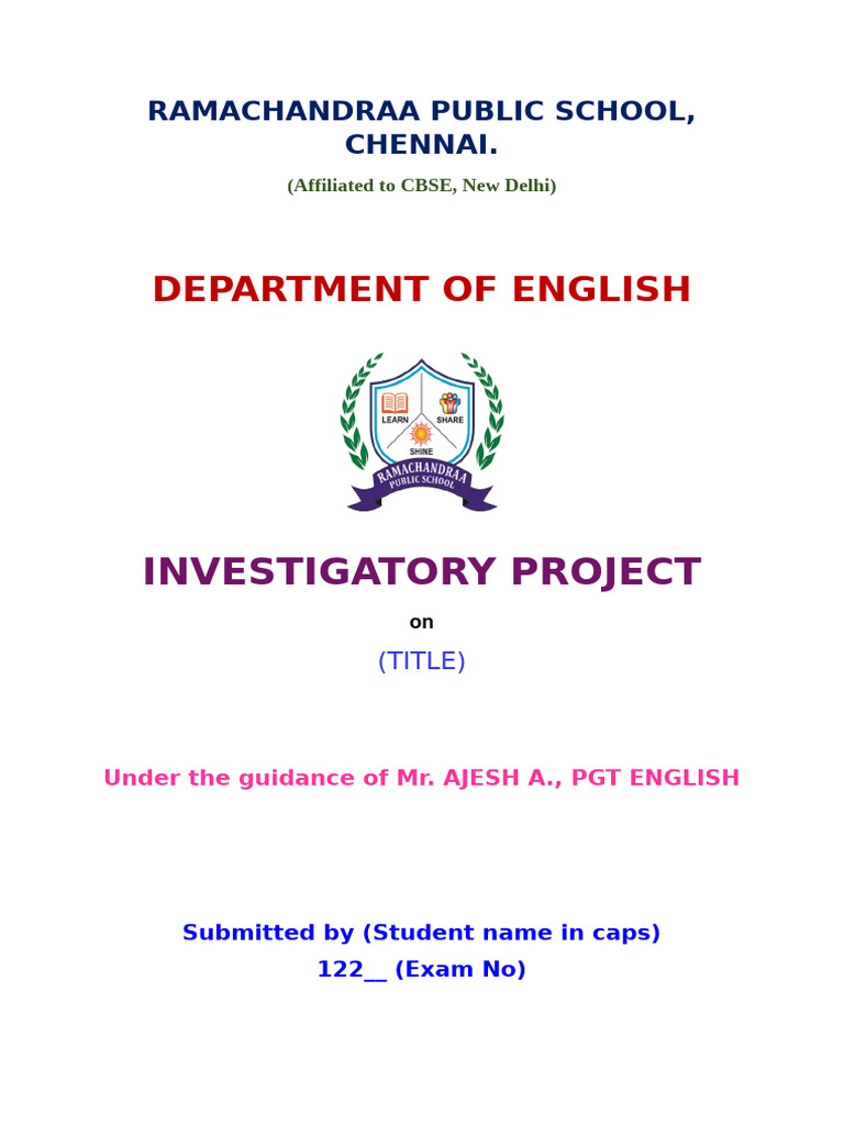 Eng Project Front Page Format | PDF