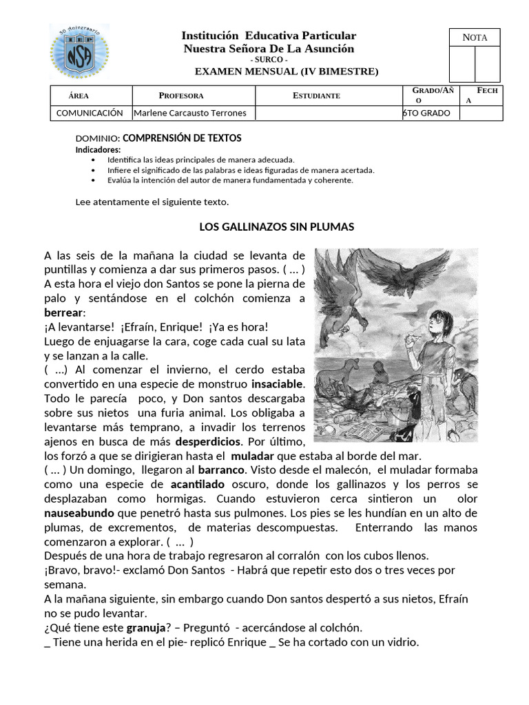 Examen de Comprensión de Textos 6to Grado | PDF