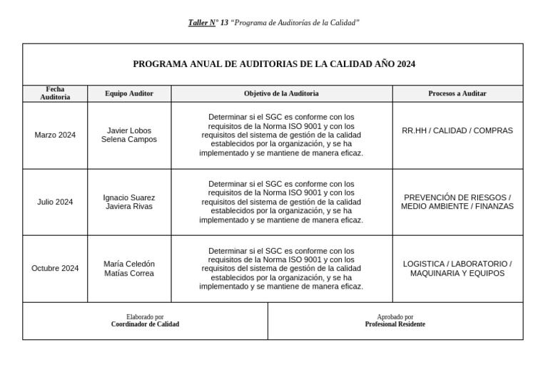 Auditorías de Calidad 2024: Programa Anual | PDF | Auditoría | Sistema ...
