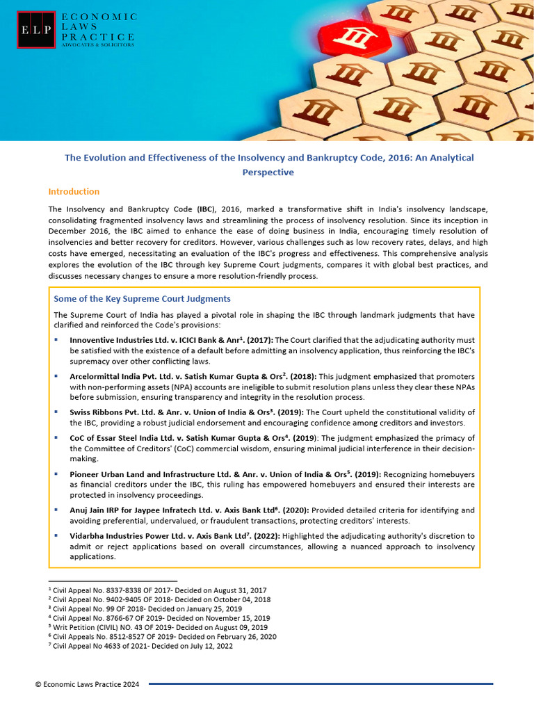 The Evolution and Effectiveness of The Insolvency and Bankruptcy Code ...