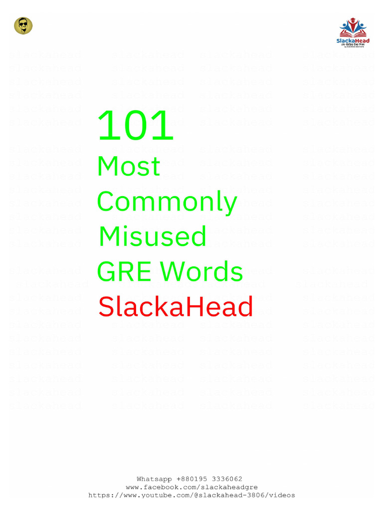 101 Most Commonly Misused GRE Words - SlackaHead 01953336062 | PDF