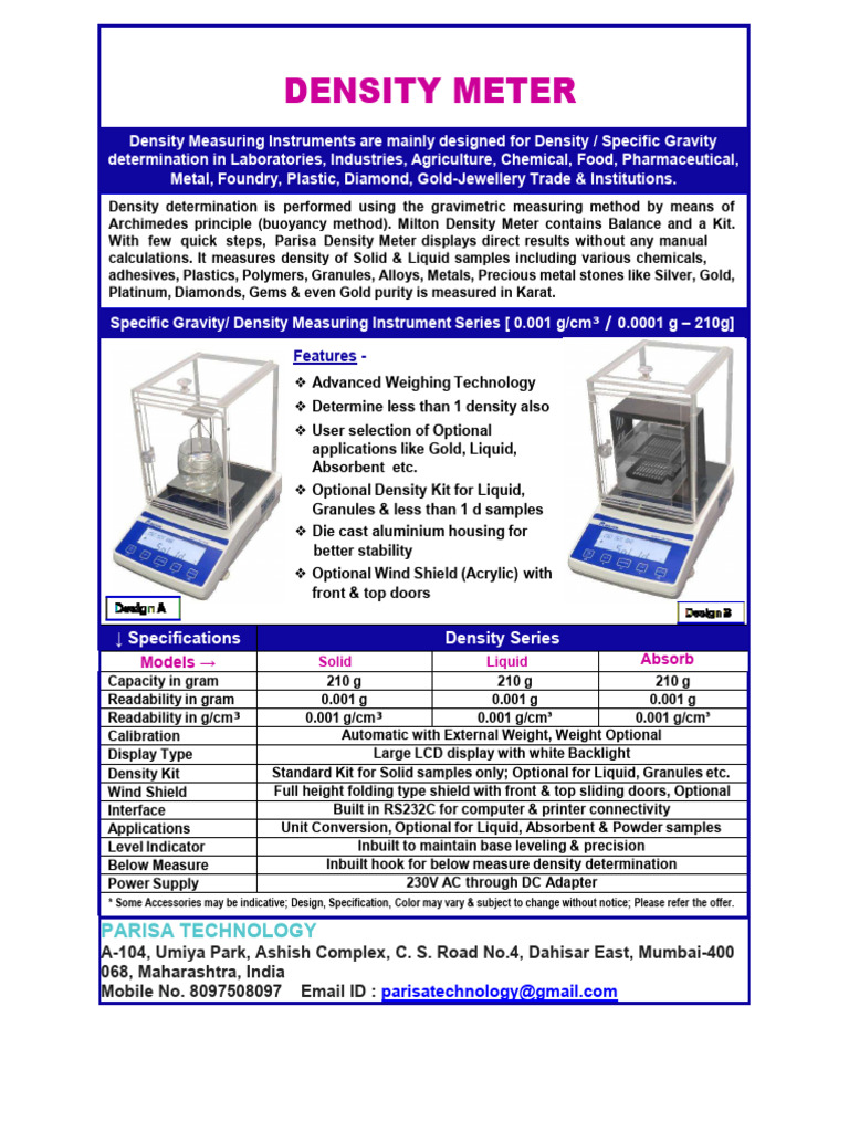 Density Meter for Accurate Measurement | PDF | Density | Metals