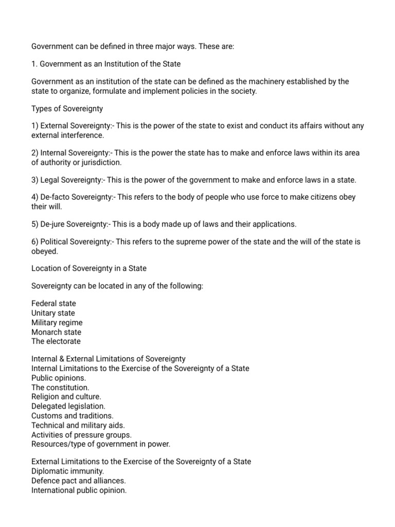 Government Test 1 | PDF | Sovereignty | Power (Social And Political)