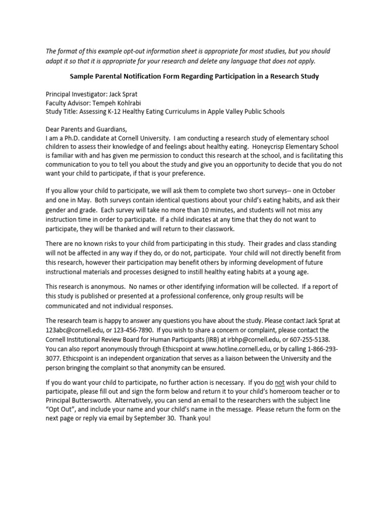 Parental Opt-Out for Study | PDF | Wellness