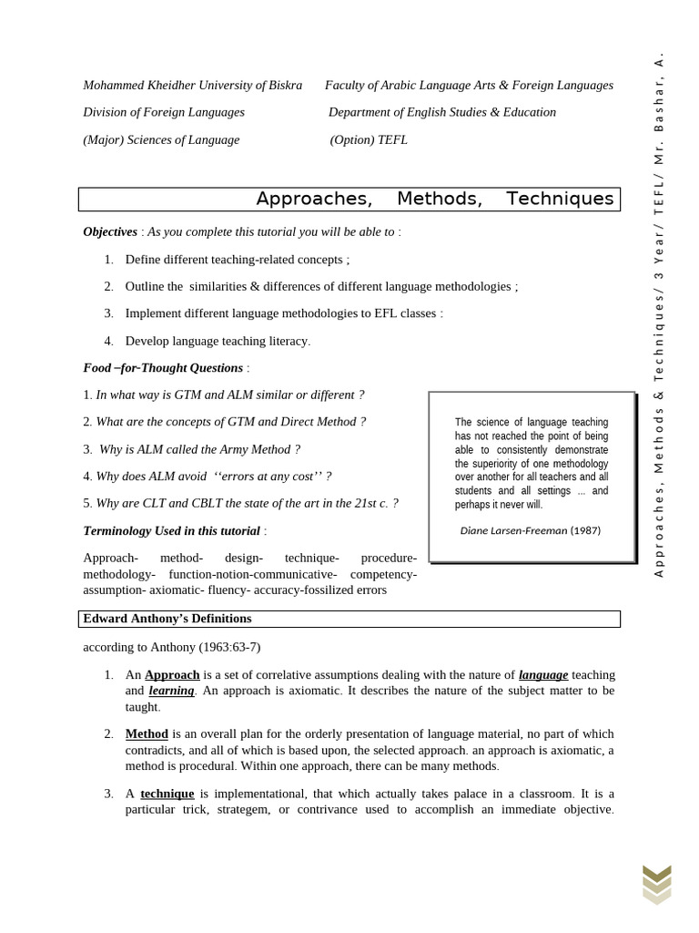 TEFL Approaches and Methods Overview | PDF | Language Education ...