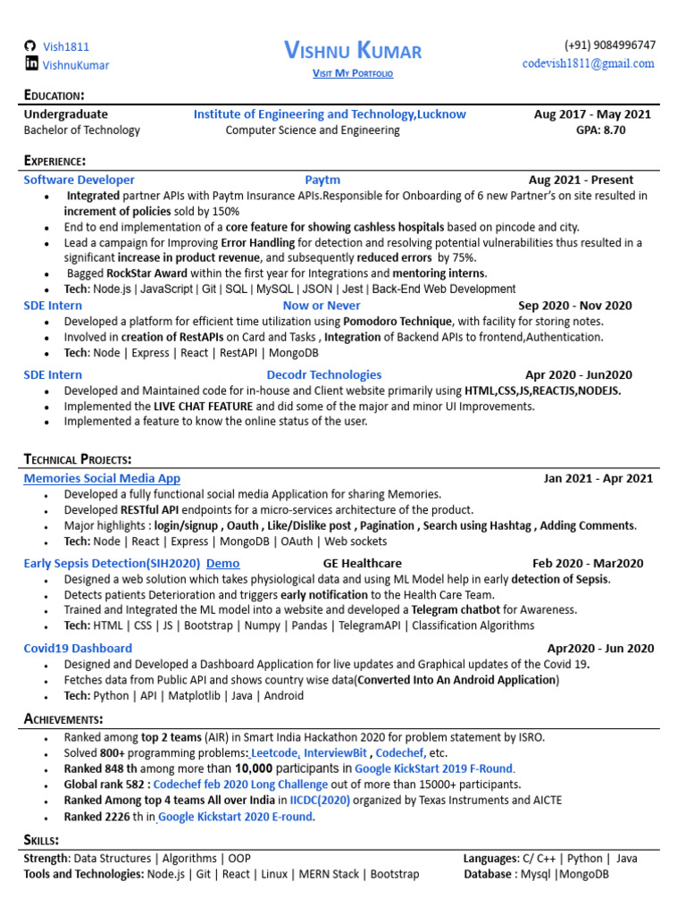 Vishnu Kumar's Tech Portfolio | PDF | Computing | Software Engineering