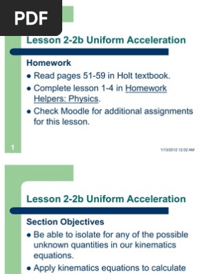 Lesson 2-2b Uniform Acceleration | PDF | Acceleration | Velocity
