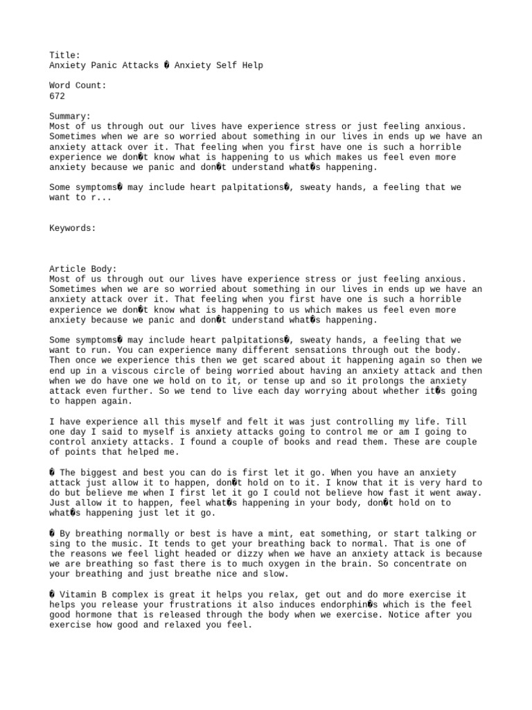 Anxiety panic attacks anxiety self help pdf panic attack anxiety