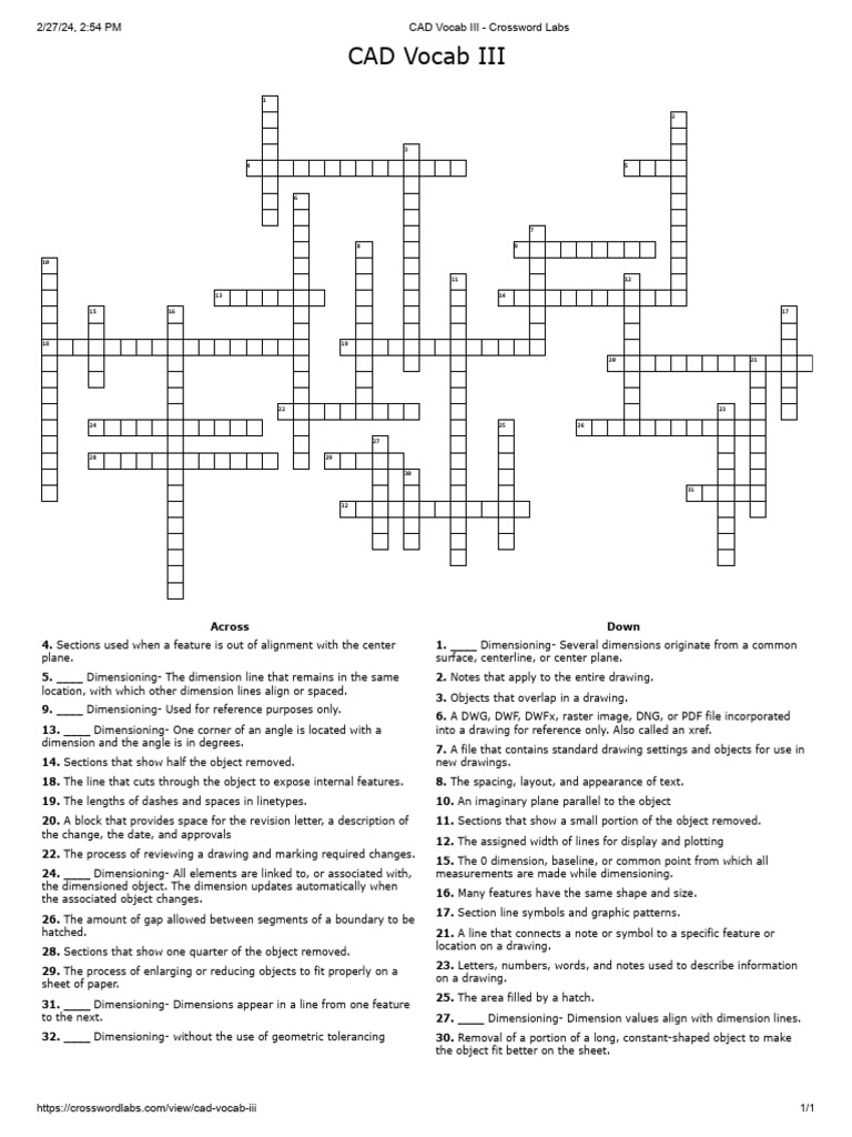 CAD Vocabulary Crossword Puzzle | PDF | Shape | Dimension