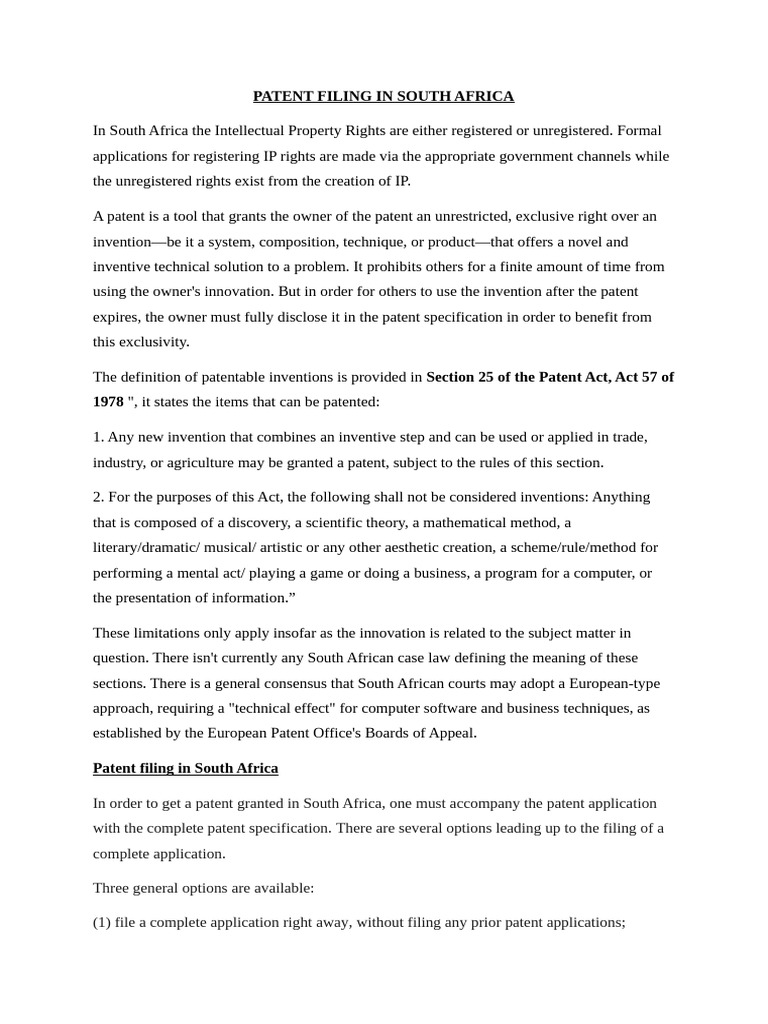 Patent Application Process in South Africa | PDF | Patent Application ...