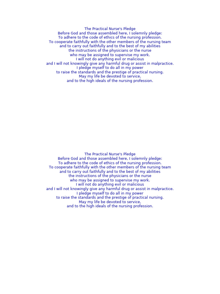 Practical Nurse's Pledge Document | PDF