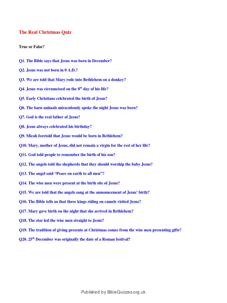 The Real Christmas Quiz Download Free PDF Biblical Magi Nativity