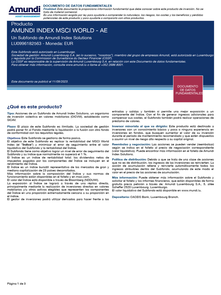 Datos Clave Amundi Index MSCI World | PDF | Compartir (Finanzas ...