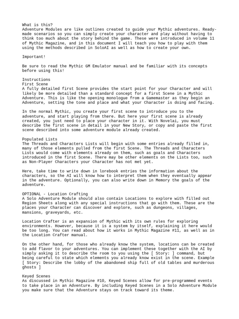 Solo AI Adventure Modules | PDF | Games & Activities