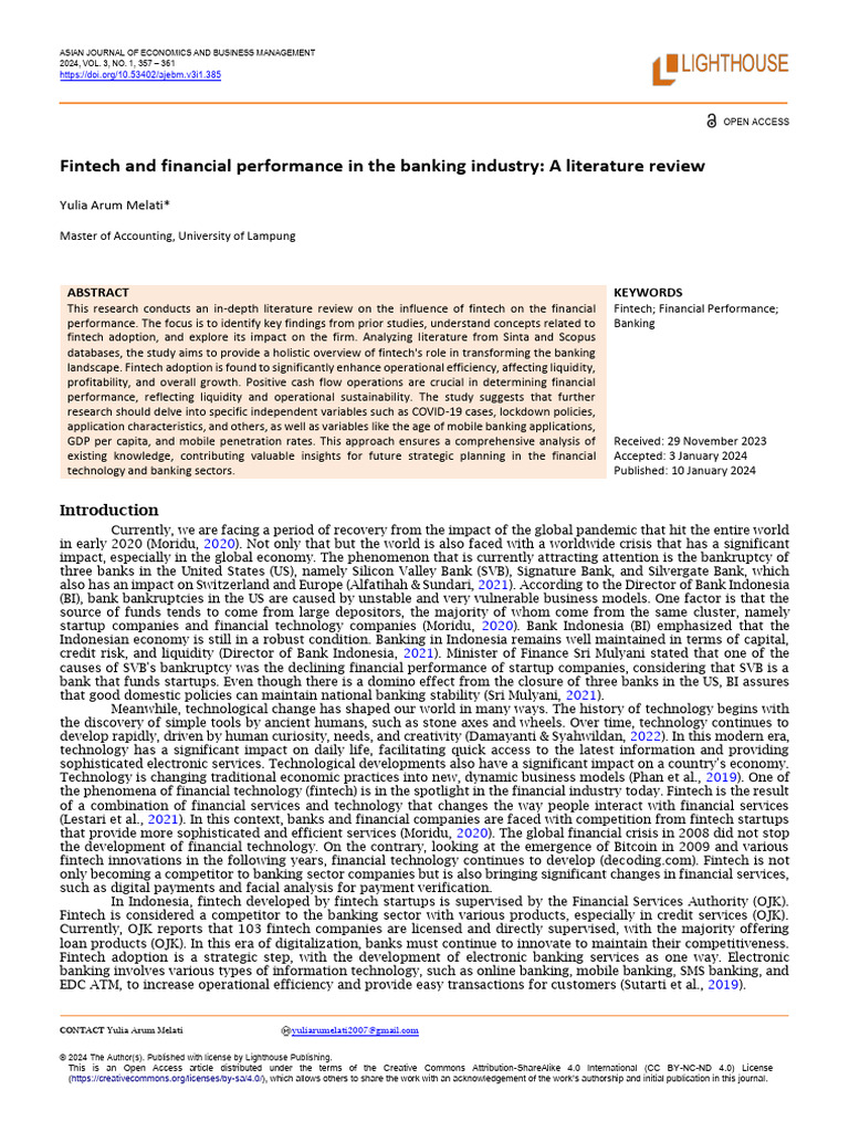 Fintech and Financial Performance in The Banking Industry - A ...