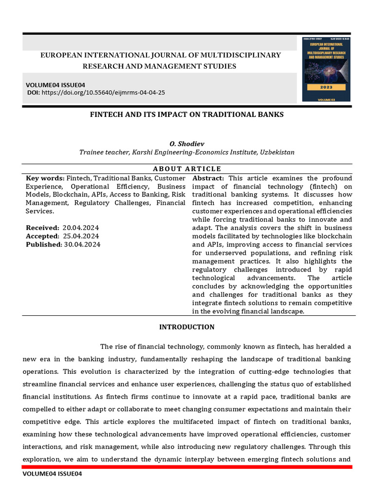 Fintech's Impact on Traditional Banking | PDF | Banks | Innovation