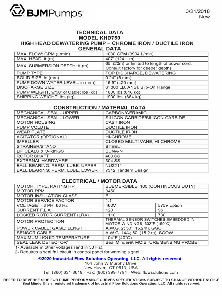 IFS BJM KHD750 Datasheet - Cleaned | PDF | Pump | Electric Motor