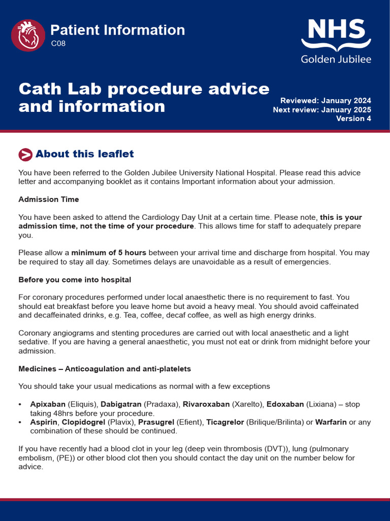 Cath Lab Procedure Guidelines | PDF | Medicine | Clinical Medicine