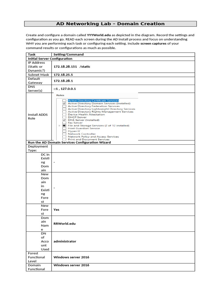 AD Domain Creation Guide for YYYWorld.edu | PDF | Domain Name System ...