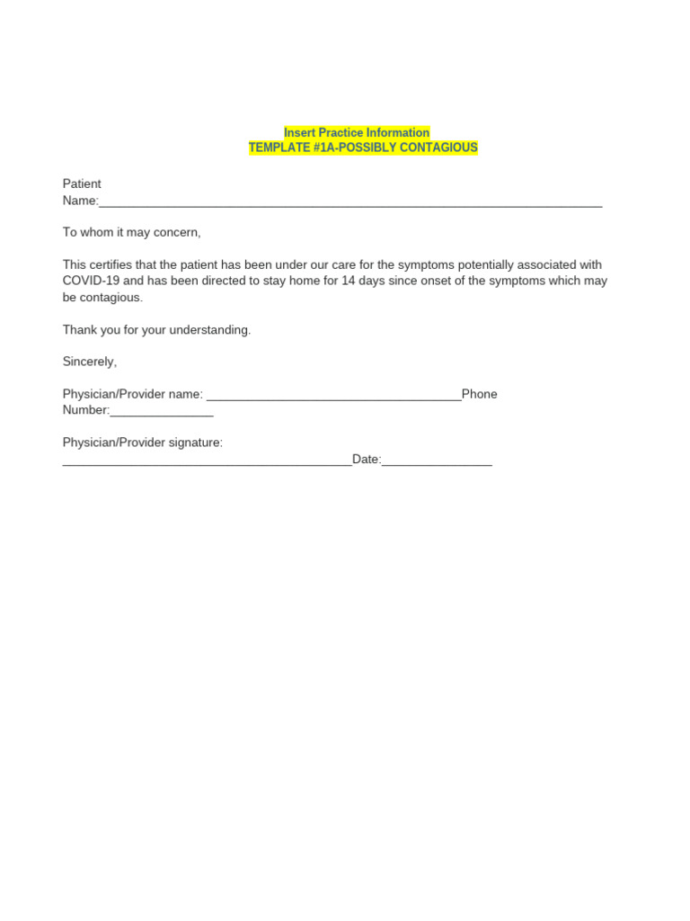 COVID-19 Doctor's Note Templates | PDF | Physician | Public Health