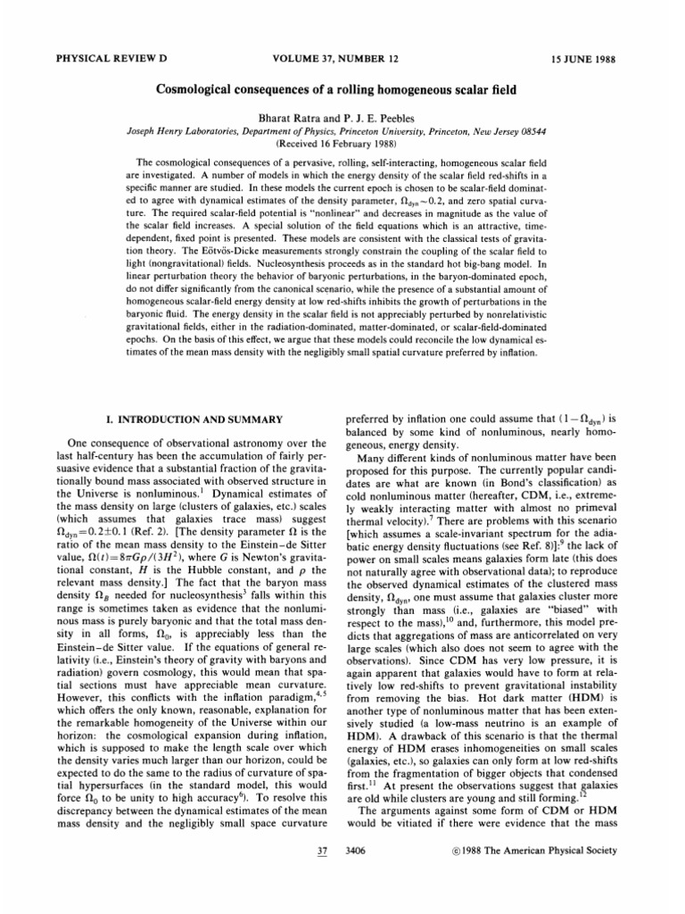 Review Article Ratra (1988) | PDF | Inflation (Cosmology) | Universe