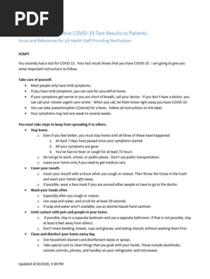 Communicating Positive COVID19 Test Results to Patients Script and References
