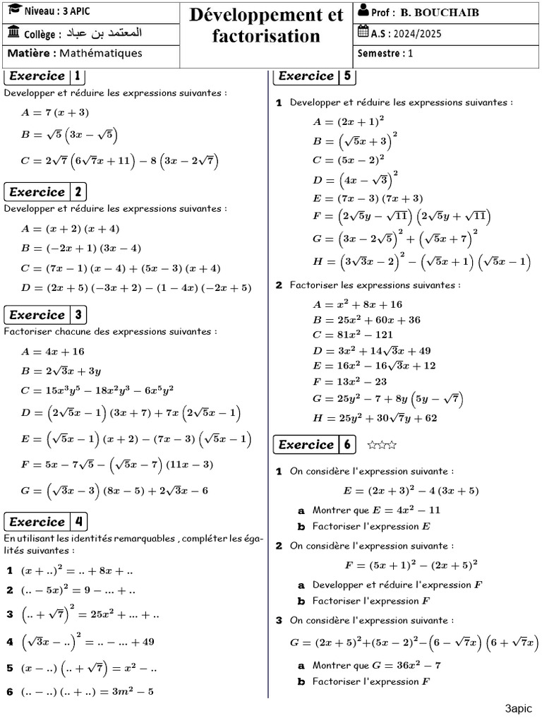 Factorisation d'expressions mathématiques | PDF