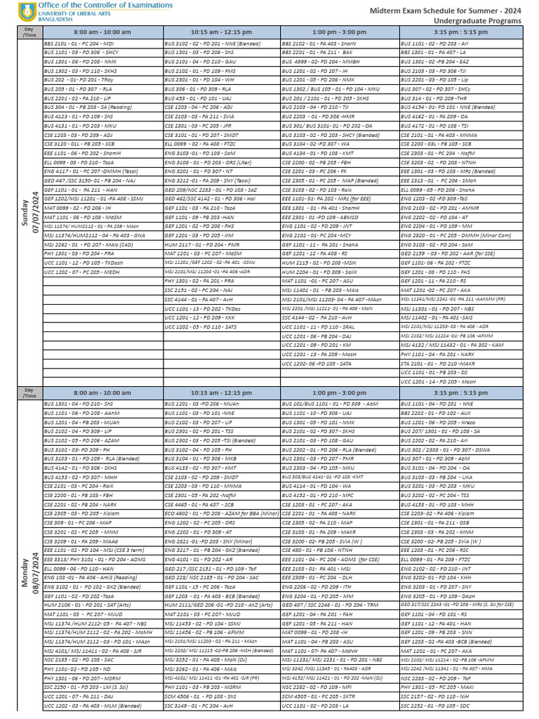 CSE 2102 Midterm Schedule 2024 | PDF | Bangladesh
