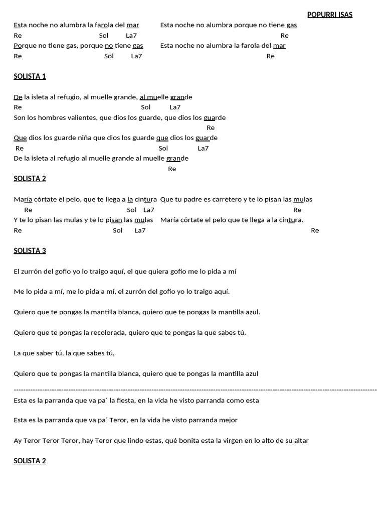 Letras de la Parranda Tradicional Canaria | PDF