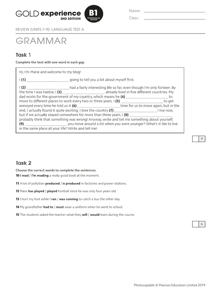 Gold Exp B1 U7to9 Review Lang Test A | PDF