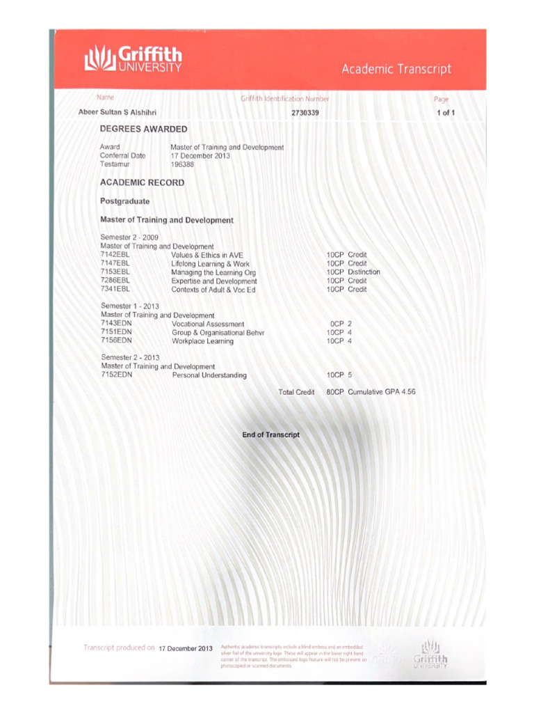 Academic Transcript | PDF