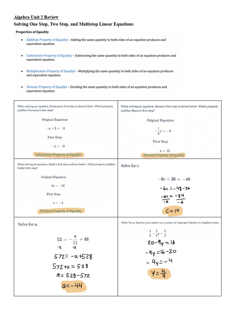 Algebra Review: Linear Equations & More | PDF | Renting