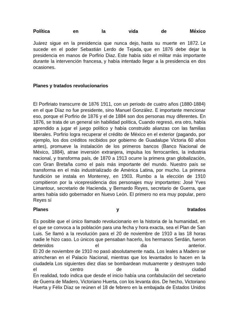 Historia política de México (1872-1928) | PDF | México